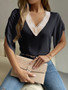 Spring Summer v-neck lace solid color top Chic short-sleeved chiffon shirt