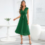 Summer Sleeveless V Neck Tie Dress Fashion Slim Pleated Maxi Dress