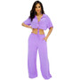 Women Short Polo Collar Crop Top and Pants Two-Piece Set