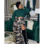 Plus Size Women Casual Camouflage Print Zip Slit Skirt