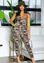 Women's Casual Sexy Straps Lace Up Low Back Camouflage Jumpsuit
