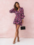 Spring Fashion Flower Print V-Neck Ruffle Long-Sleeved Dress