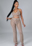 Women's Cutout See-Through Two-Piece Beach Style Fishnet Tassel Wide Leg Sexy Two Piece Pants Set