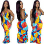 Women's Fashion Digital Print Halter Neck Maxi Dress