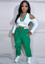 Fashionable Color Contrast Cutout Long Sleeve Two Piece Pants Set