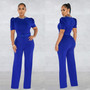 Women's Fashion Solid Color Chain Short Sleeve Belt Jumpsuit