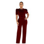 Women's Fashion Solid Color Chain Short Sleeve Belt Jumpsuit