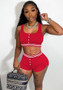Ladies Solid Color Tank Top Shorts Sports Two Piece Set
