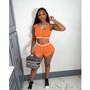 Ladies Solid Color Tank Top Shorts Sports Two Piece Set