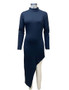 Spring Women's High Neck Long Sleeves Sexy Slit Irregular Midi Dress