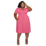 Casual Fashion Turndown Collar Short Sleeve Solid Plus Size Women's Midi Dress