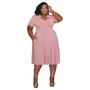 Casual Fashion Turndown Collar Short Sleeve Solid Plus Size Women's Midi Dress