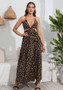 Women Leopard V-Neck Strap Maxi Dress