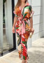 Summer Women Print Turndown Collar Short Sleeve High Waist Single Breasted Maxi Cardigan Dress