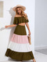 Women Contrasting Color Top and Skirt Two-Piece Set