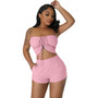 Women Solid Lace Up Crop Top and Shorts Two-Piece Set