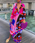 Autumn v-neck loose long-sleeved printed dress for women