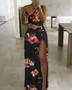 Ladies High Waist Sexy Printed Slit One Shoulder Dress