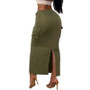 Women Style Solid Cargo Pocket Slit Skirt