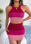 Women Colorblock Crop Top and Bodycon Skirt Two-Piece Set