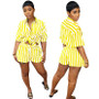 Women's Summer Fashion Stripe Print Set Loose Blouse Two Piece Set