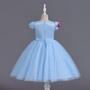 Children's Dress Princess Dress Flying Sleeve Girls Printed Mesh Dress Piano Performance Dress Tutu Skirt