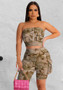 Women's Solid Color Short Sleeve Shorts Cargo Camo Pocket Stretch Casual Two Piece Suit Women