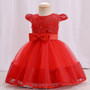 Girls Dress Dress Embroidered Solid Color Bow Knot Short Sleeve Puffy Princess Dress