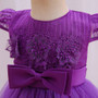 Girls Dress Dress Embroidered Solid Color Bow Knot Short Sleeve Puffy Princess Dress