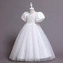 Puff sleeve children's wedding dress princess dress v-neck little girl catwalk mesh performance dress