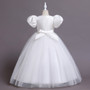 Puff sleeve children's wedding dress princess dress v-neck little girl catwalk mesh performance dress