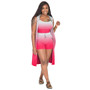 Summer Fashion Women's Gradient Color Camisole Long Sleeveless Cape Ribbed 3-Piece Shorts Set