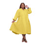 Womens Plus Size Solid V-neck long sleeve loose Dress