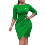 Plus Size Women Elegant Pleated Dress with Brooch