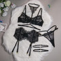 Women Lace Patchwork Halter Neck Sexy Lingerie Three-Piece