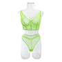 Women Fishbone Contrast Color Mesh Sexy See-Through Sexy Lingerie Two-piece Set