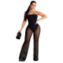 Women's Fashion Sexy Strapless Tight Fitting Wide Leg Mesh Jumpsuit