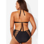 Women's Solid Color Halter Neck Lace-Up One Piece Plus Size Swimwear