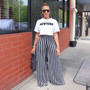 Women's Striped Print Loose Wide Leg Pants Straight High Waist Slim Fit Casual Pants