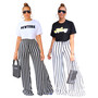 Women's Striped Print Loose Wide Leg Pants Straight High Waist Slim Fit Casual Pants