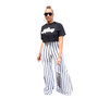 Women's Striped Print Loose Wide Leg Pants Straight High Waist Slim Fit Casual Pants