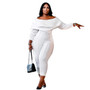 Women's Plus Size Loose Ruffle Off Shoulder Ribbed Jumpsuit