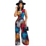 Women Printed Sleeveless Bodysuit + Wide-leg Pants Two-Piece Set