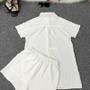 Women Summer Solid Short Sleeve Shirt and Shorts Two-Piece Set