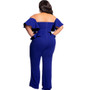 Plus Size Women Off Shoulder Ruffle Edge Jumpsuit