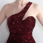 Velvet Sequin Magic Multi-Color One Shoulder Party Wedding Dinner Mermaid Long Evening Gown