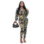 Printed Cardigan Tie Knot Long Sleeve Women's Two-Piece Set Fashionable Casual Tight Fitting Pant Set