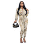 Printed Cardigan Tie Knot Long Sleeve Women's Two-Piece Set Fashionable Casual Tight Fitting Pant Set