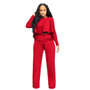 Women'S Autumn And Winter Solid Color Hollow Long-Sleeved High-Waisted Wide-Leg Pants Two-Piece Set