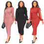 Chic Elegant Style Solid Color Cutout Long Sleeve Slim Fit Women'S Sheath Dress